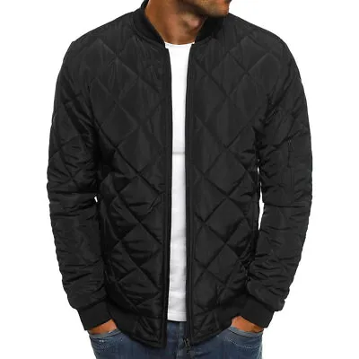 Buy Men Quilted Padded Puffer Jacket Casual Winter Warm Coat Bomber Zip Up Outwear • 18.99£