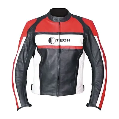 Buy Men Bike Rider Leather Jacket Cafe Racer Black Red Genuine Slim Fit Moto Biker • 65£