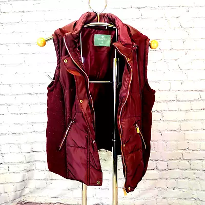 Buy VANITY Maroon/Gold Wo Lg Sleeveless Button Up Full Zip Insulated Puffer Jacket • 18.90£