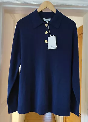 Buy Other Stories Jumper Wool 100% Knit Polo Sweater Gold Buttons XS S M L XL Navy • 69£