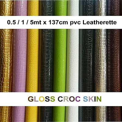 Buy PVC Textured CROCODILE LEATHERETTE Fabric  0.5/1/5mt X 1.4mt Gloss Croc Pattern • 15.89£