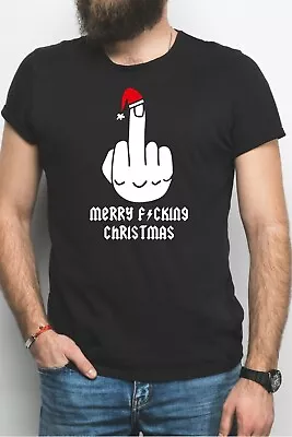Buy Merry F*cking Christmas T-Shirt - Funny Rude Middle Finger Santa Claus Hat • 14.69£