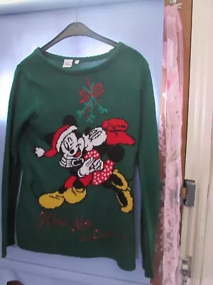 Buy Ladies Green Disney's Mickey Mouse Christmas Jumper Kiss Me It's Christmas Small • 10£