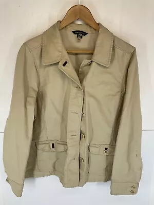 Buy Lands End Field Jacket Size Medium 10-12 Safari Coat Button Front Tan Cargo • 17.71£