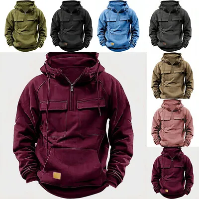 Buy Tactical Sweatshirt Quarter Zip Cargo Pullover Hoodies Workout Jackets • 18.99£