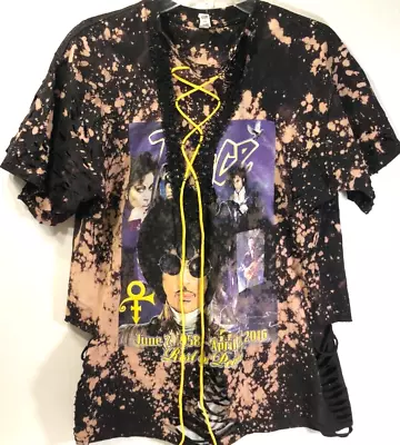 Buy PRINCE Rest In Peace 2016 Women's Black Distressed Holes Tie Dye T-Shirt L • 75.81£