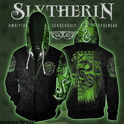 Buy Harry Potter Slytherin Print Hoodie Men's Sweater Leisure Zip Sweatshirt Costume • 26.22£