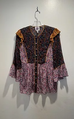 Buy SUI By Anna Sui Size XS Falling Leaves Floral Print Blouse Peasant Sheer Boho • 41.67£