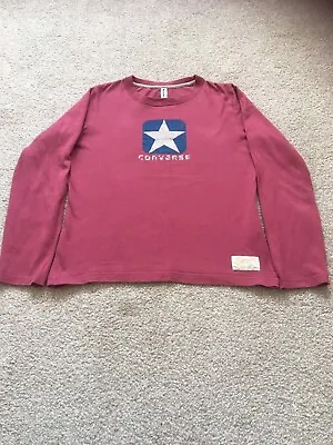 Buy Converse Girls Long Sleeved Round Neck Deep Pink T-shirt Top Size M Vgc • 4.49£