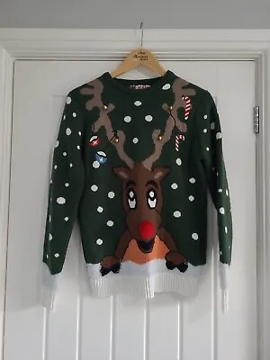 Buy Ladies Green Rodolph Christmas Jumper With Bells Size Xs • 5£