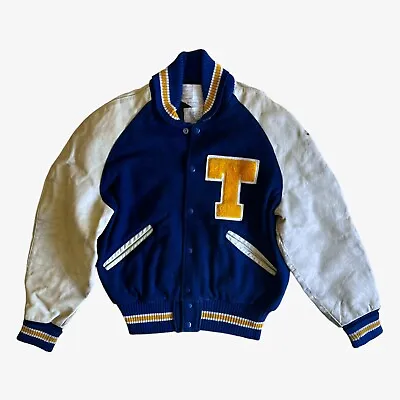 Buy Vintage 90s Delong T Leather Letterman Varsity Jacket, Letterman College Class • 61£