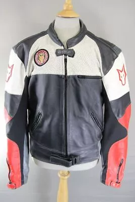 Buy British Made Wolf Black, Red & White Leather Biker Jacket With Ce Armour 44 Inch • 59£