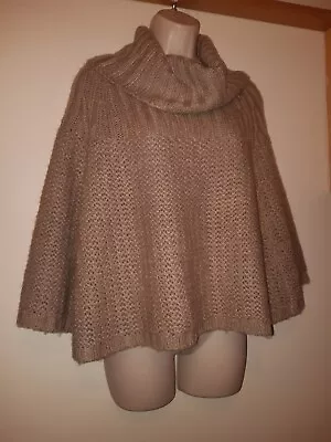 Buy F&F Chunky Roll Neck Knit Taupe Brown Cosy Poncho Jumper UK 10 EU 38 USA 6 NEW • 10.95£