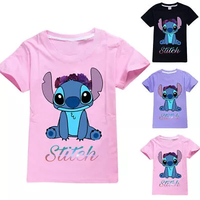 Buy Lilo And Stitch Tops Kids Boy Girls T-Shirt Modern Short Sleeve Crew Neck Shirt` • 8.99£