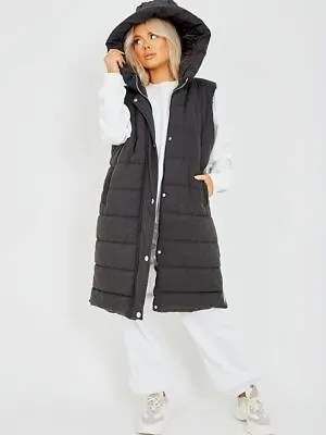 Buy Women Hooded Quilted Long Puffer Zip Up Gilet Jacket Padded Winter Body Warmer • 32.99£