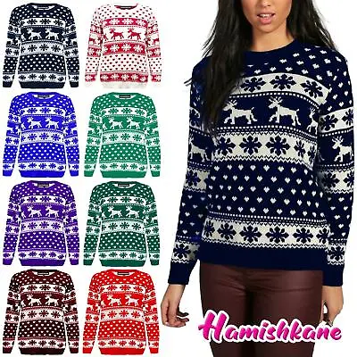 Buy Womens Ladies Christmas Jumper Reindeer Snowflake Unisex Xmas Sweater Warm Top • 13.88£