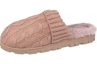 Buy Cable Knit Faux Fur Slip On Mule House Slippers Cushion Comfort Ladies Womens  • 7.95£