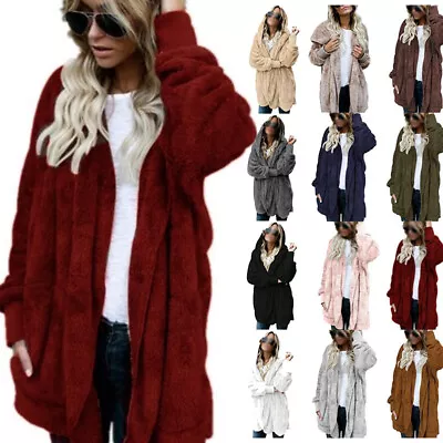 Buy Women Teddy Bear Fluffy Coat Ladies Warm Hooded Fleece Jacket Cardigan Plus Size • 11.99£