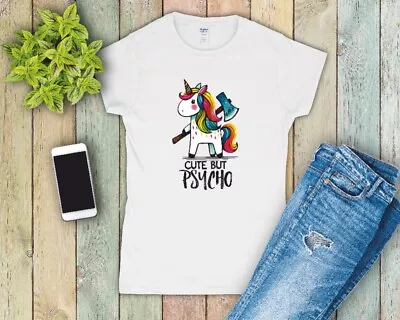 Buy Cute But Psycho Funny Unicorn Ladies Fitted T Shirt Sizes Small-2XL • 11.24£