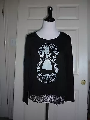 Buy Hot Topic Goth Alice In Wonderland Shirt Top, Black Lace, Open Back, Sz M • 9.46£