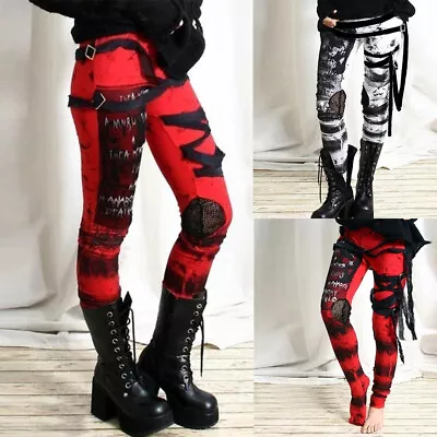 Buy Womens Gothic Punk High Wasit Mesh Leggings Pants Skinny Steampunk Trousers 16 • 3.99£