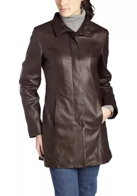 Buy NWT Cole Haan Brown Lambskin Leather Jacket Coat Collared Luxury Medium Espresso • 120.45£