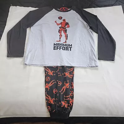 Buy Marvel Deadpool Mens Grey Black Printed 2 Piece Long Pyjama Set Size XXL New • 18.53£