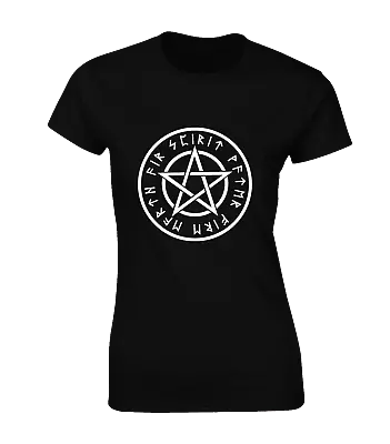 Buy Elements Pentagram Ladies T Shirt Cool Viking Ouija Devil Demon Retro Top New • 8.99£