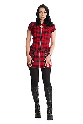 Buy Red Check Gothic Punk Emo Rockabilly Retro Tartan Night Zip Dress BANNED Apparel • 39.99£