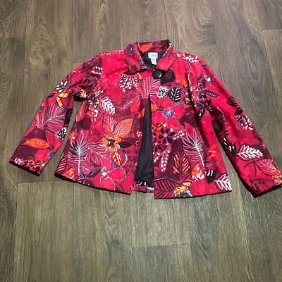 Buy Chicos Cape Jacket Red Water Color Floral Print Lined Blazer Jacket Work • 28.95£