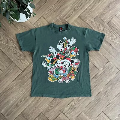 Buy Vintage Disney Christmas Single Stitch Graphic T Shirt 90s Size L Green • 25£