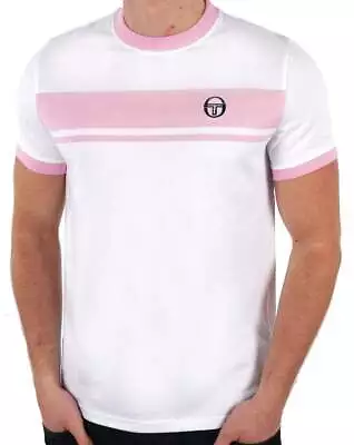 Buy Sergio Tacchini Men's Masters T Shirt White/Pink - Ringer, Cotton Jersey • 29.95£