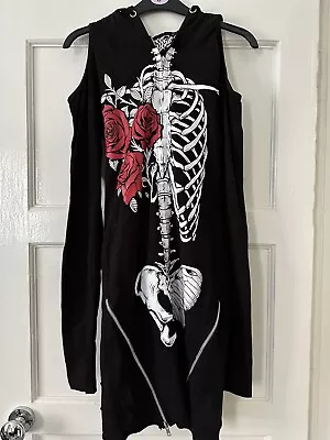 Buy Vixxsin Dress Hoodie With Skeleton And Gothic Roses • 15£