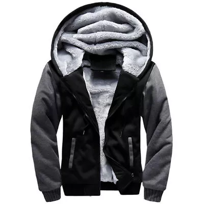 Buy Mens Thick Warm Fleece Fur Lined Hoodie Zip Coat Winter Jacket Sweatshirt Tops⊰ • 31.19£
