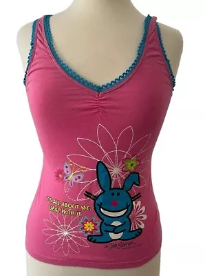 Buy Happy Bunny Jim Benton Juniors Sz M Pink Aqua Lace Trim Tank Top Briefly Stated • 31.18£