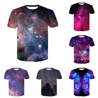 Buy Kids Adult 3D Galaxy Starry Sky Casual Short Sleeve T-shirt Tee Pullover Top UK • 8.96£