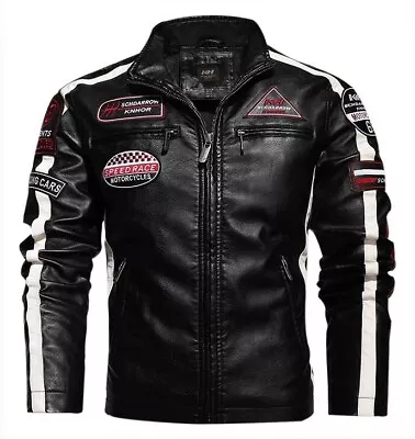 Buy Men Oversized Outwear New Leather Jacket Motorcycle Racing Suit Thin Plush Coat • 59.99£