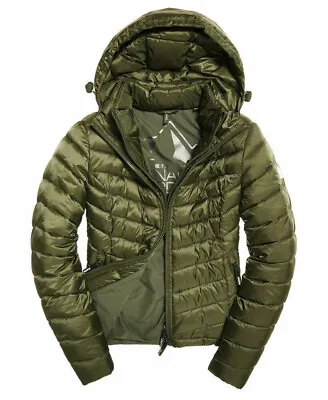 Buy SUPERDRY Chevron Luxe Fuji Puffer Jacket Hooded Sz XXS Khaki Green • 66.14£