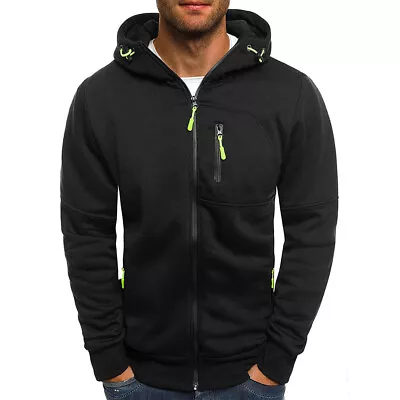 Buy Mens Hooded Zipper Sports Jumper Top Plain Fleece Zip Up Hoodie Sweatshirt • 9.39£
