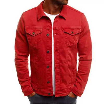 Buy Mens Denim Jacket Button Cotton Casual Jeans Jackets Coat Loose Fit Outwear ~ • 26.39£