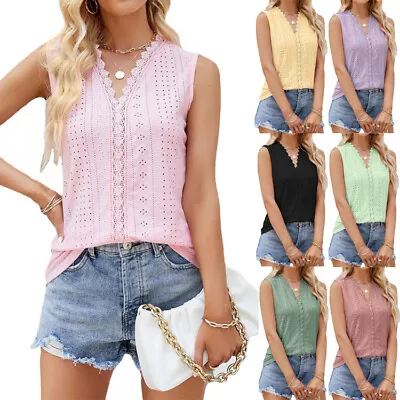 Buy UK Womens Tank Tops Lace Vest Ladies Sleeveless Summer Casual T-Shirt Blouse Tee • 8.99£