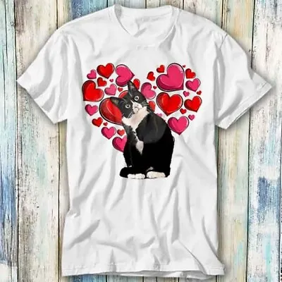 Buy Tuxedo Black Cat Valentine Heart Cute T Shirt Meme Gift Top Tee Unisex 1140 • 6.35£