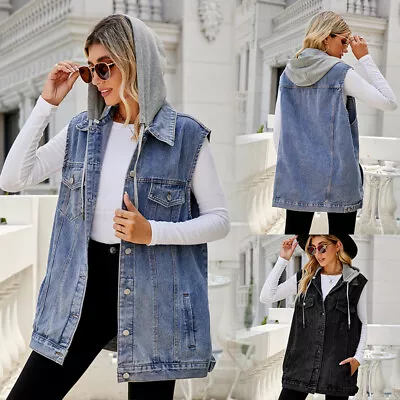 Buy Women Denim Jacket Waistcoat Thin Jeans Gilet Vest Tops Lapel Sleeveless Vest UK • 18.99£