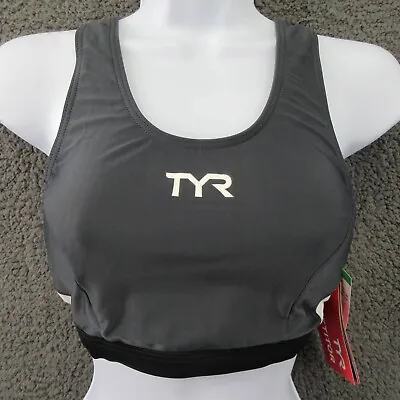 Buy TYR Womens Sport Bra Top Gray Black Sleeveless Competitor Support USA M New • 24.14£