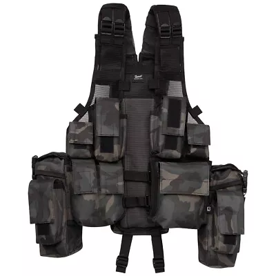 Buy Brandit Tactical Vest MOLLE Combat Military Paintball Carrier Holster Dark Camo • 49.95£