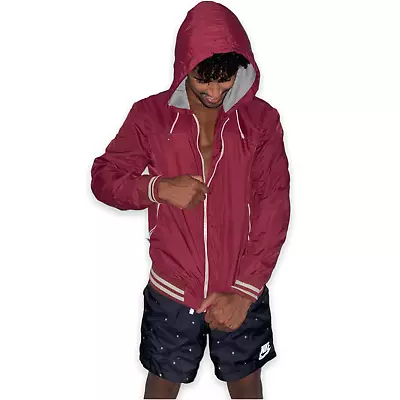 Buy H&M Nylon Baseball Jacket Hooded Medium Glanz Maroon Burgundy Red Medium • 94.42£