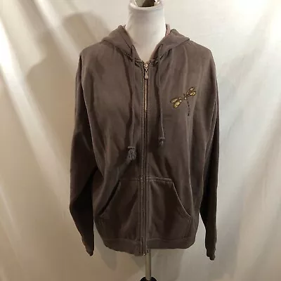 Buy Genuine Pigment Dyed Brown Zip Front Hoodie With Dragonflies - Womens L, Bust 22 • 9.47£