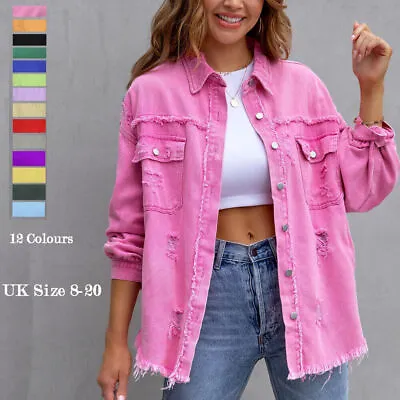 Buy Womens Denim Jackets | Casual Loose Jeans Jacket Coat Ladies Long Sleeve Outwea* • 23.99£
