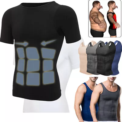 Buy Men's Slimming Body Shaper Shirt Posture Corrector Vest Abdomen Compression Tops • 15.79£
