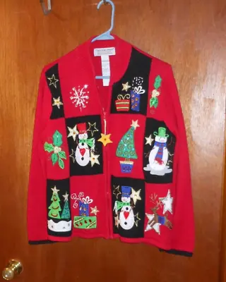 Buy Tiara Women's Christmas Sweater Zip Cardigan  Vintage Red Size Extra Large • 13.41£